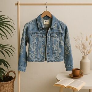 P.S. by Aeropostale Girls Denim Jacket – Size 12 – Floral Print Jean Jacket